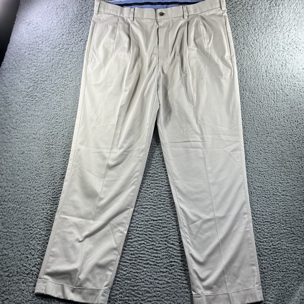 Brooks Brothers Advantage Chino Elliot Pants Mens 40x32 Khaki Pleated Cuffed
